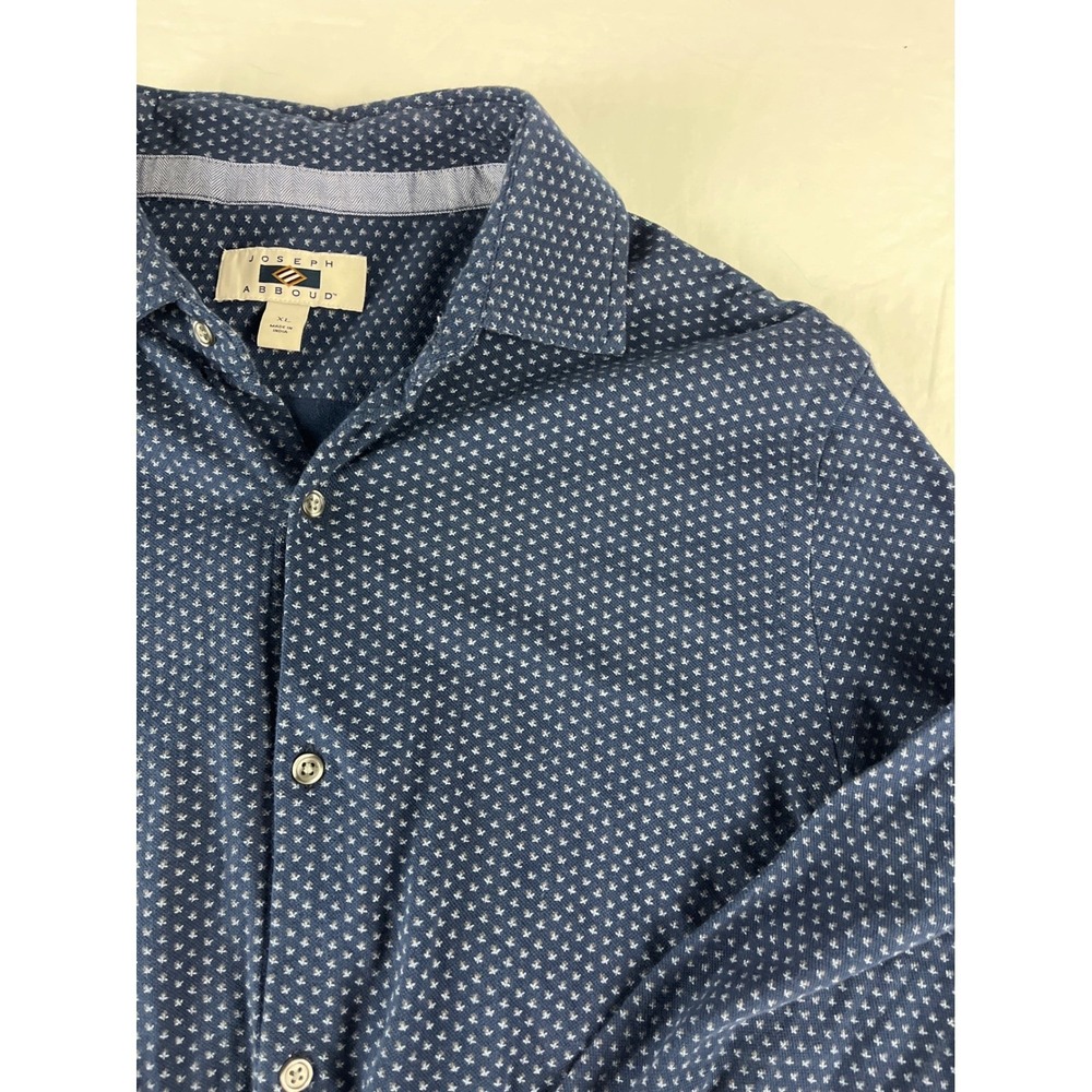 Joseph Abboud Button Down Mens XL Blue Geometric Print Long Sleeve Cotton‎ Shirt